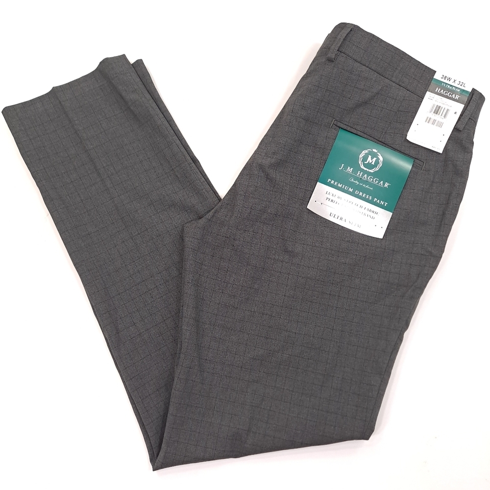 Haggar Ultra Slim Men's Premium Dress Pants Luxury Stretch Charcoal Gray - 38x32